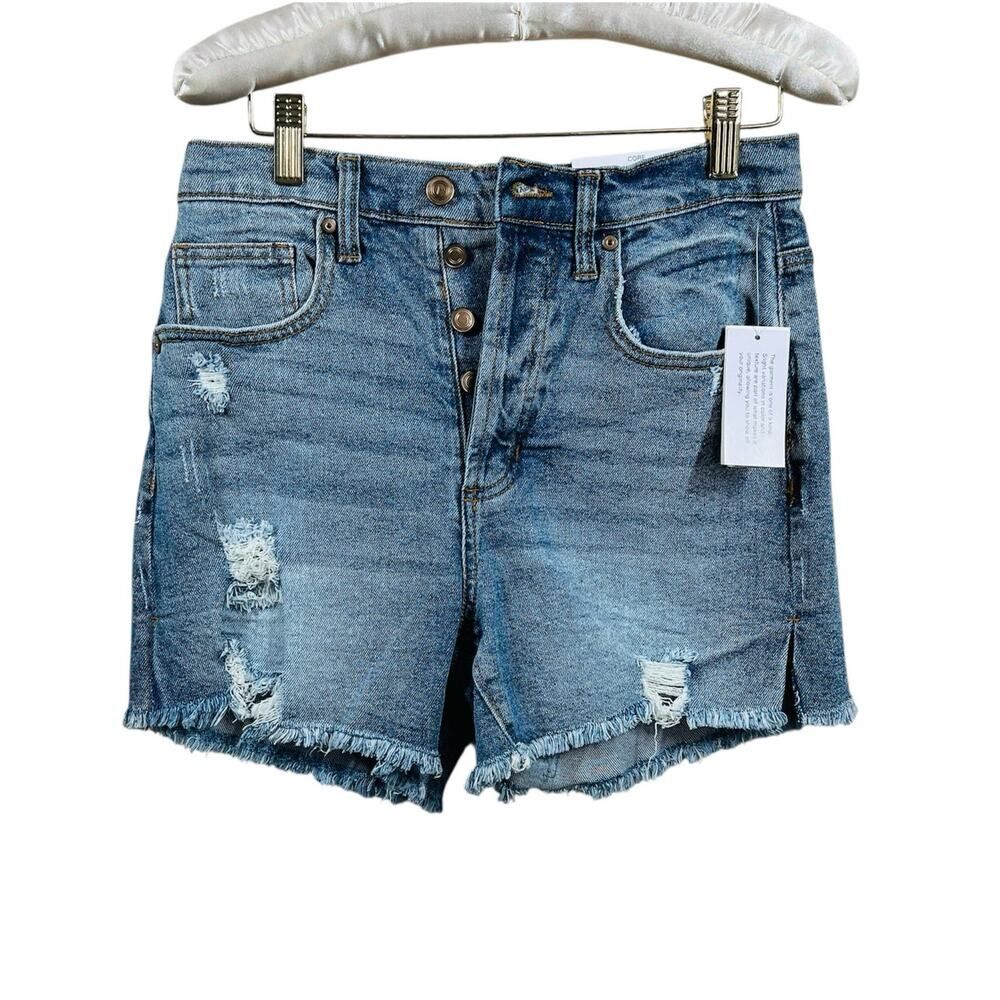 And Now This CALI Women's High-Rise Frayed Distressed Denim Shorts 5/27 beach